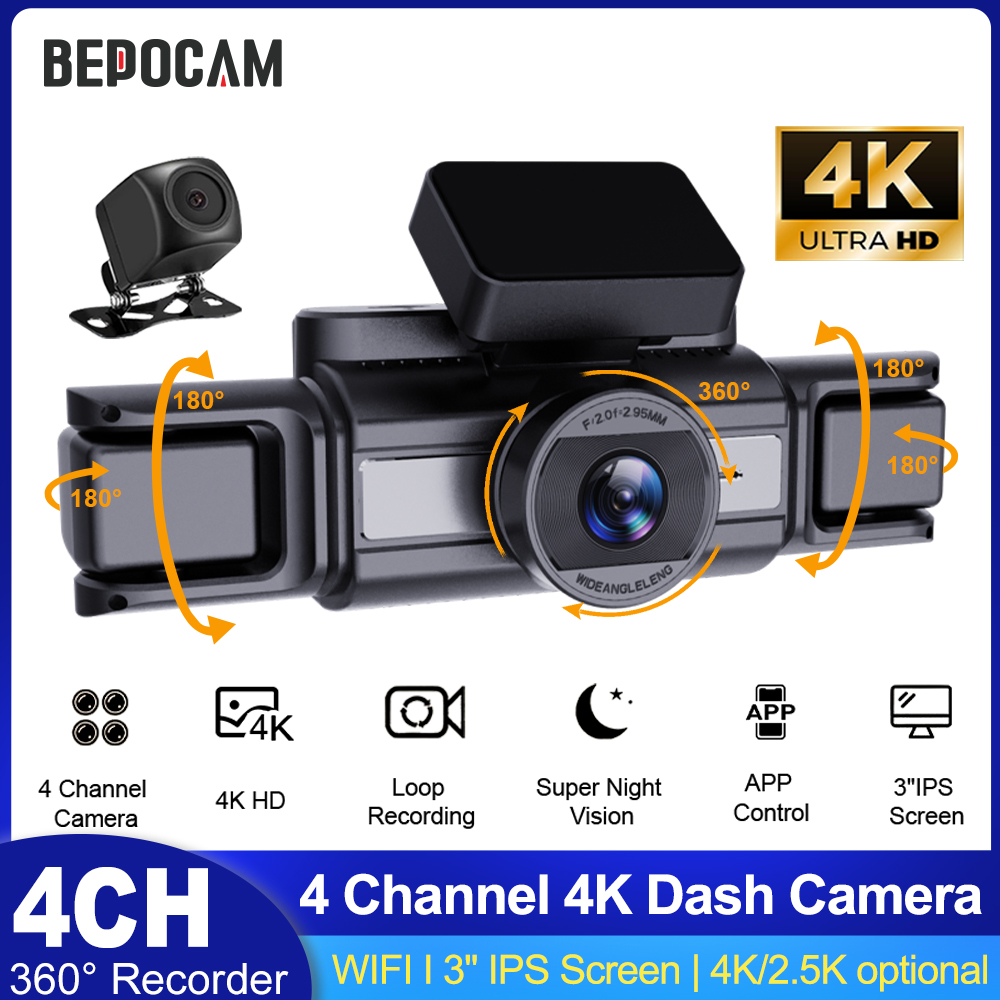 BEPOCAM 4CH 4K Dash Camera for - Panoramic Dash Cam 360 ulasan dan harga